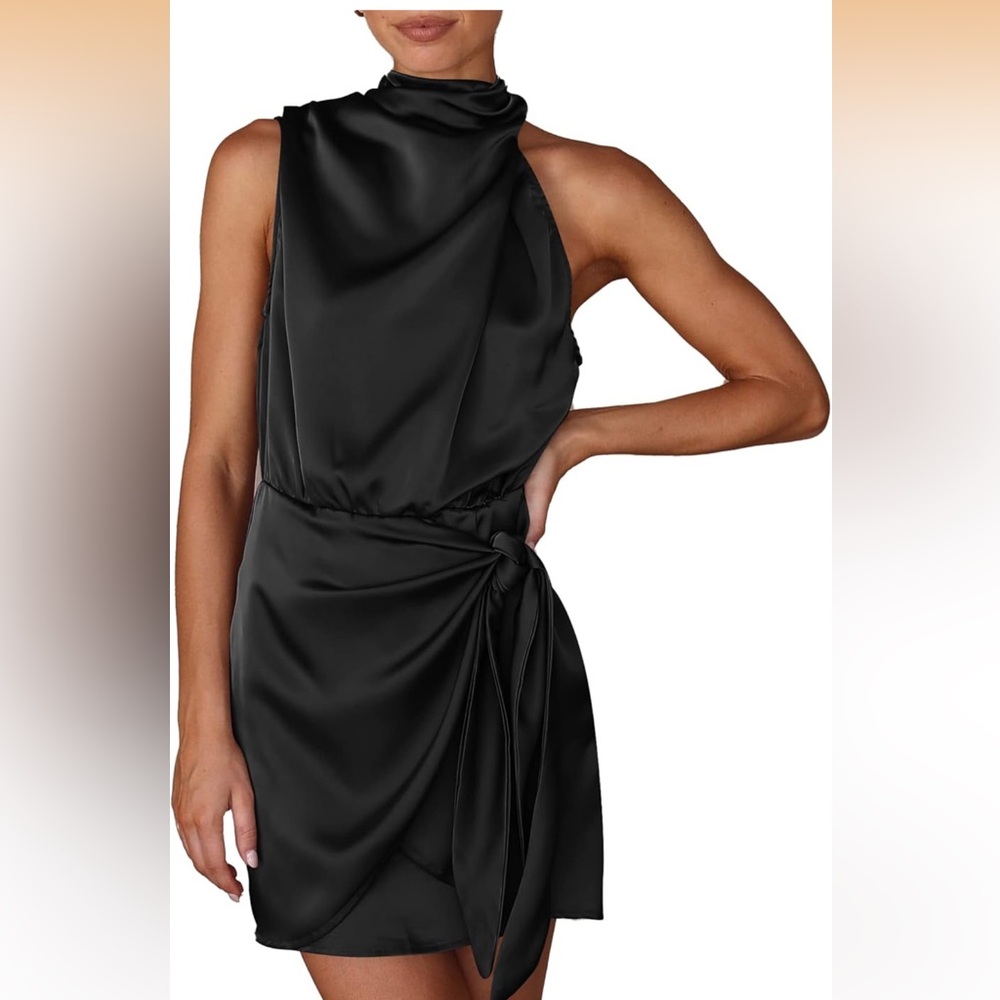 Elegant Black Satin Mini Wedding Guest Dress
